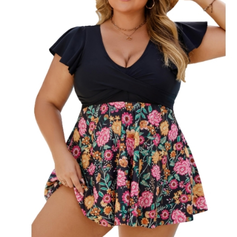 Edelqual Women's Plus Size Tankini Swimsuits Swim Dress Tummy Control